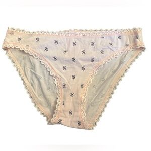 Victoria’s Secret Pale Pink Lace Trim Black Logo Panties Women’s Size Medium